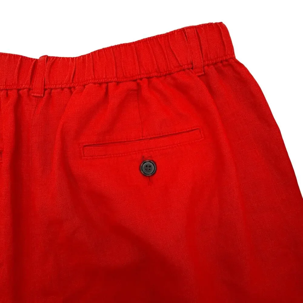 J.Crew Harbor Shorts Women’s Small Red 100% Linen Pull On Elastic Back 3” Inseam
